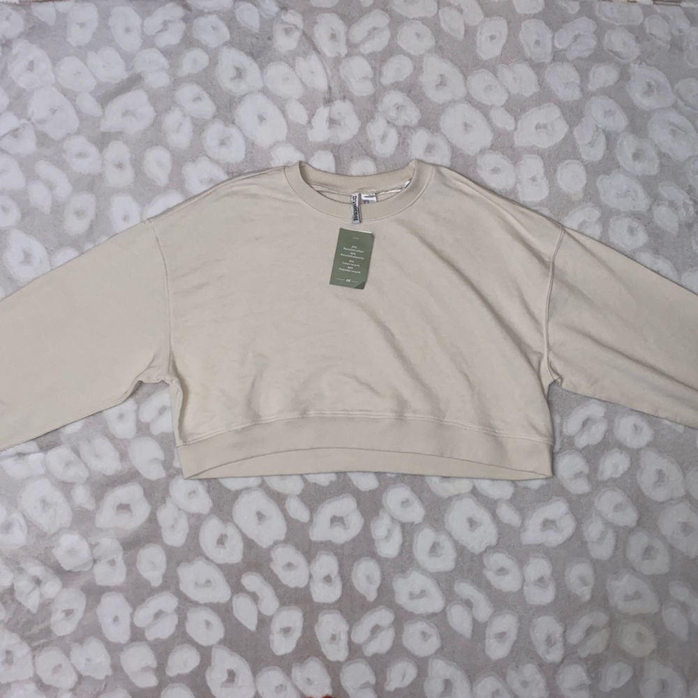 NWT H&M Cream Cropped Sweatshirt in Size XL